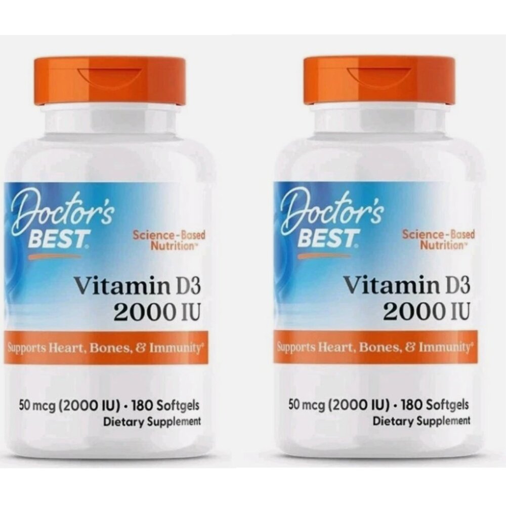 2 packs Doctor's Best - Vitamin D3 50 mcg (2000 IU) 180 Softgels each Exp 2027